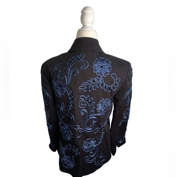Debra Deroo Embroidered Beaded Cotton Black Blazer Jacket sz P - Picture 2 of 10